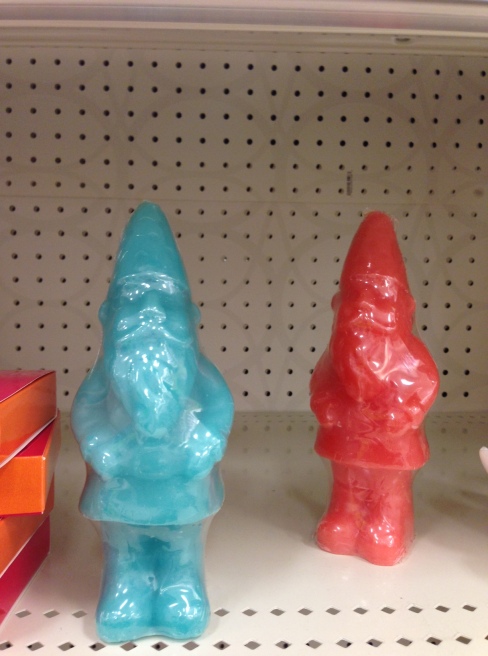 Wax gnomes (minus the wicks) in trendy colors of coral and turquoise.
